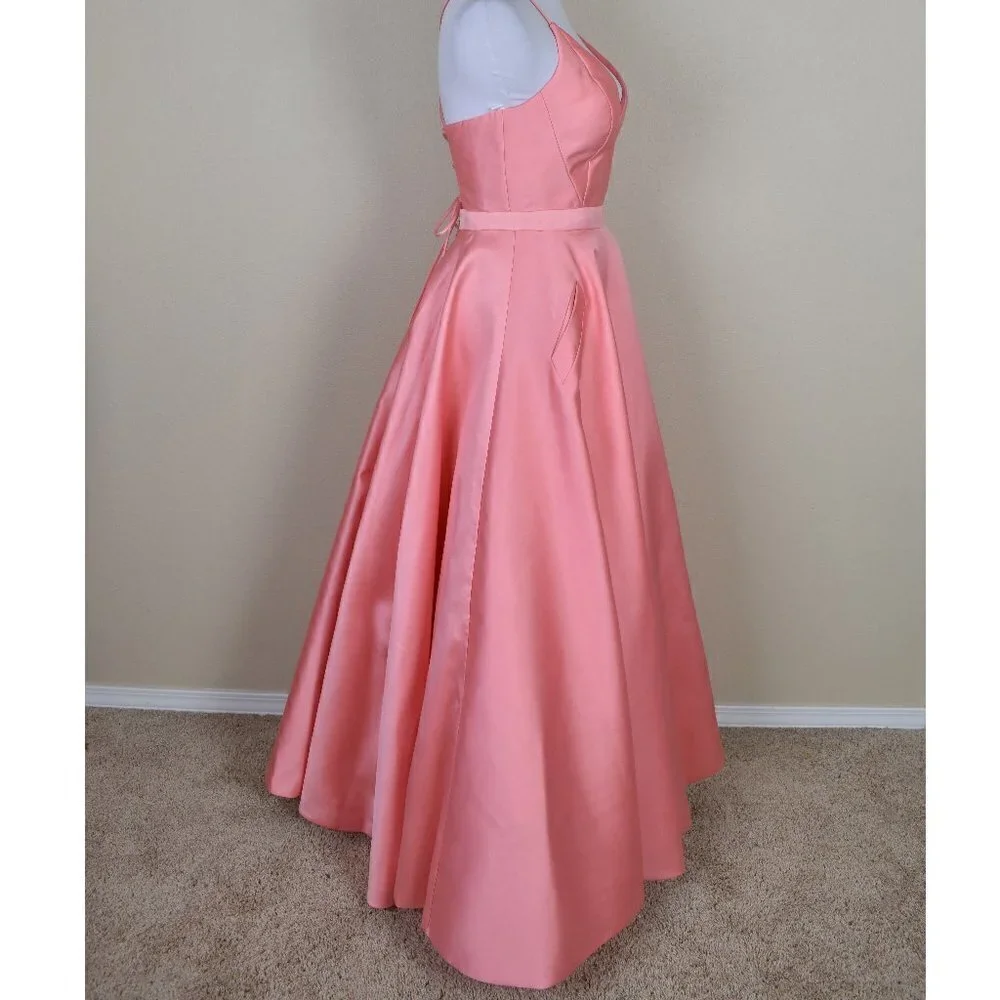 Sherri Hill 52821 V-Neck Ball Gown With Lace Up Back CORAL 4 - Picture 4 of 9